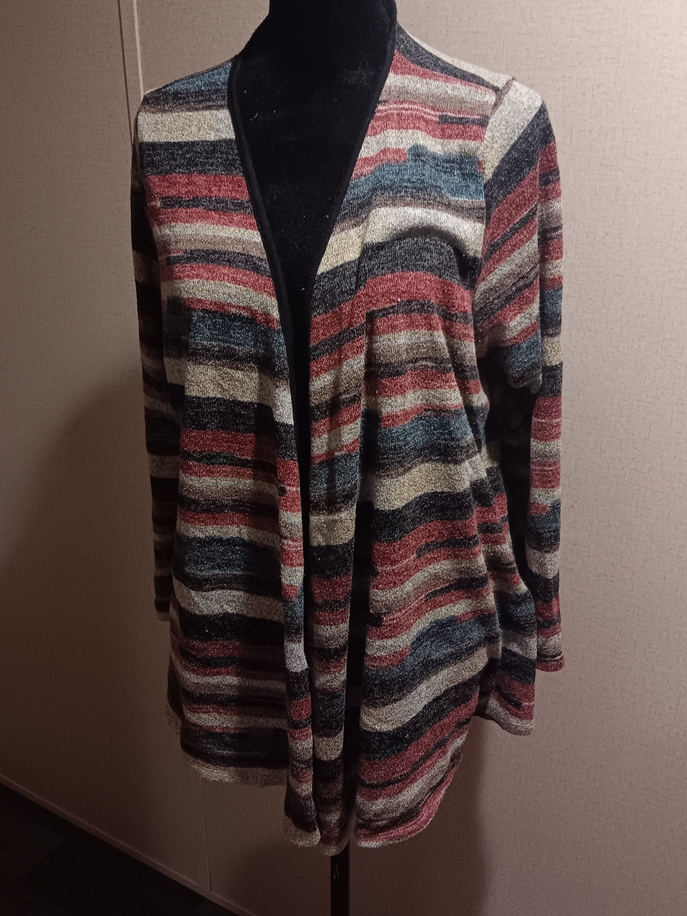 Striped Open-Front Cardigan 🍑 in Red, Blue, Black, Cream